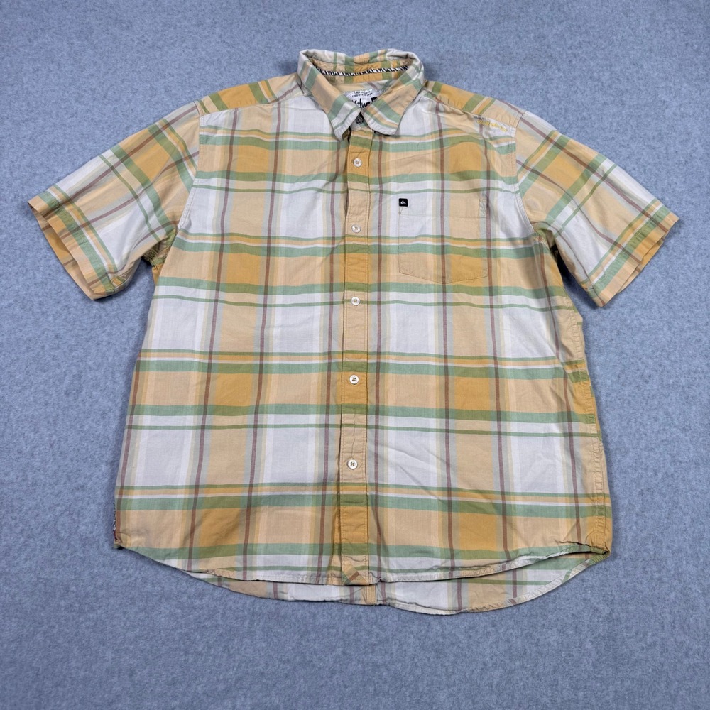 Vintage Y2K Surfer Skate Quiksilver Large Short Sleeve Plaid Button Up Shirt